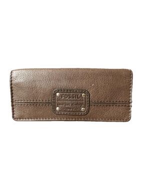 Fossil Vintage Brown Leather Trifold Checkbook Wallet Long Live Vintage